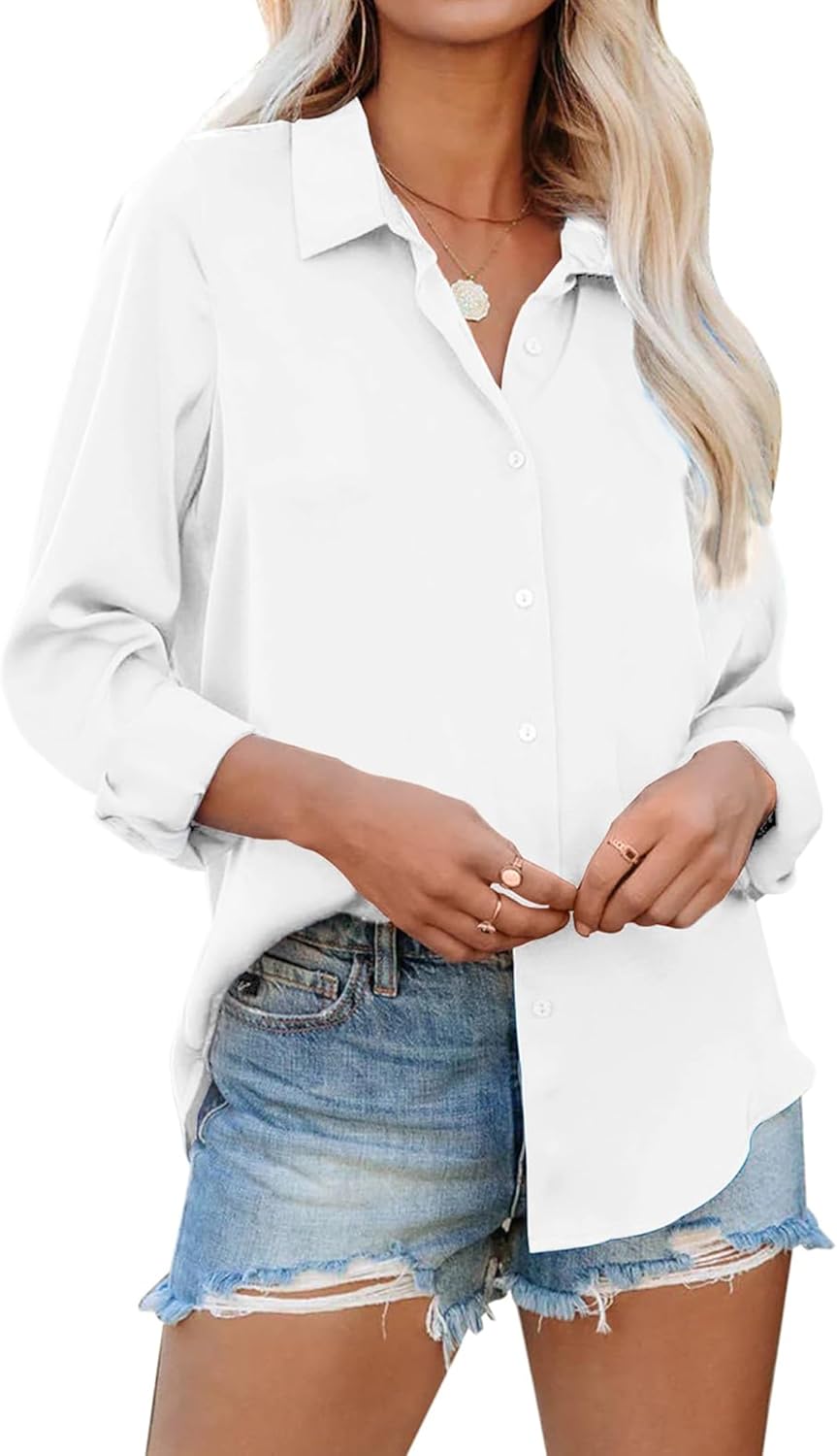 SEMARO Womens Casual Wrinkle-Free Button Down Shirts Long Sleeve Solid Blouse Office Tunic Tops - Image 2