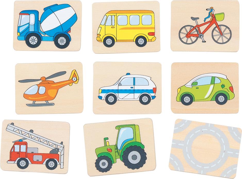 goki 56301 Memo Game Vehicles Made of Wood, Memory Games, Family Classics, Couple Finding, Promotes Memory and Visual Perception, Wooden Box for Storing, Set of 32, from 3