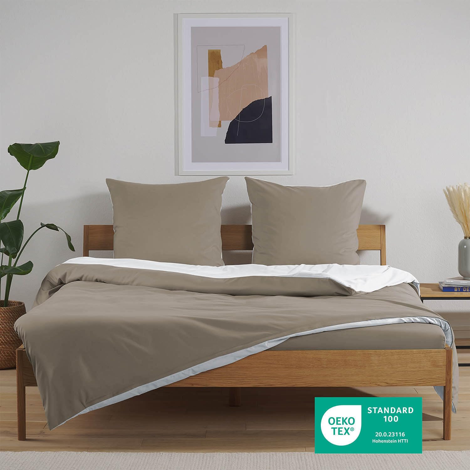 Blumtal Biancheria da Letto con Design Reversibile da 200x200 cm incl. Federe 50x80 cm - Lenzuola invernali in microfibra extra morbida certificate Oeko-Tex, 3 pezzi, Taupe/Bianco