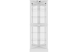 BELLEZE Lighted Corner Display Cabinet with Bulb - Large Capacity Storage Accent...