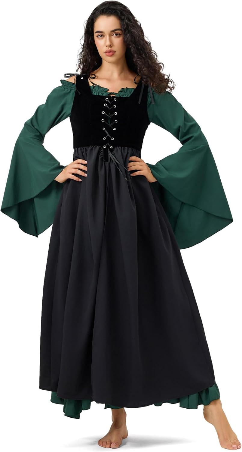 Gothic Renaissance Corset Overdress - Adjustable Medieval Peasant Dress with Pockets for LARP Halloween - Image 5