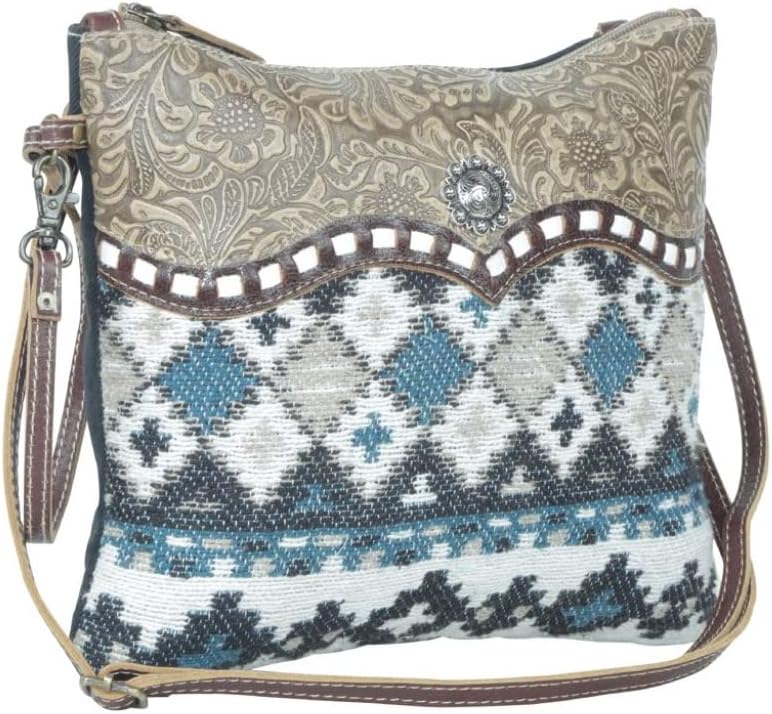 Myra Bag Aztec Purse for Women - Canvas Bag with Real Leather Detailing, Boho Handbags for Women, Cute Western Purse