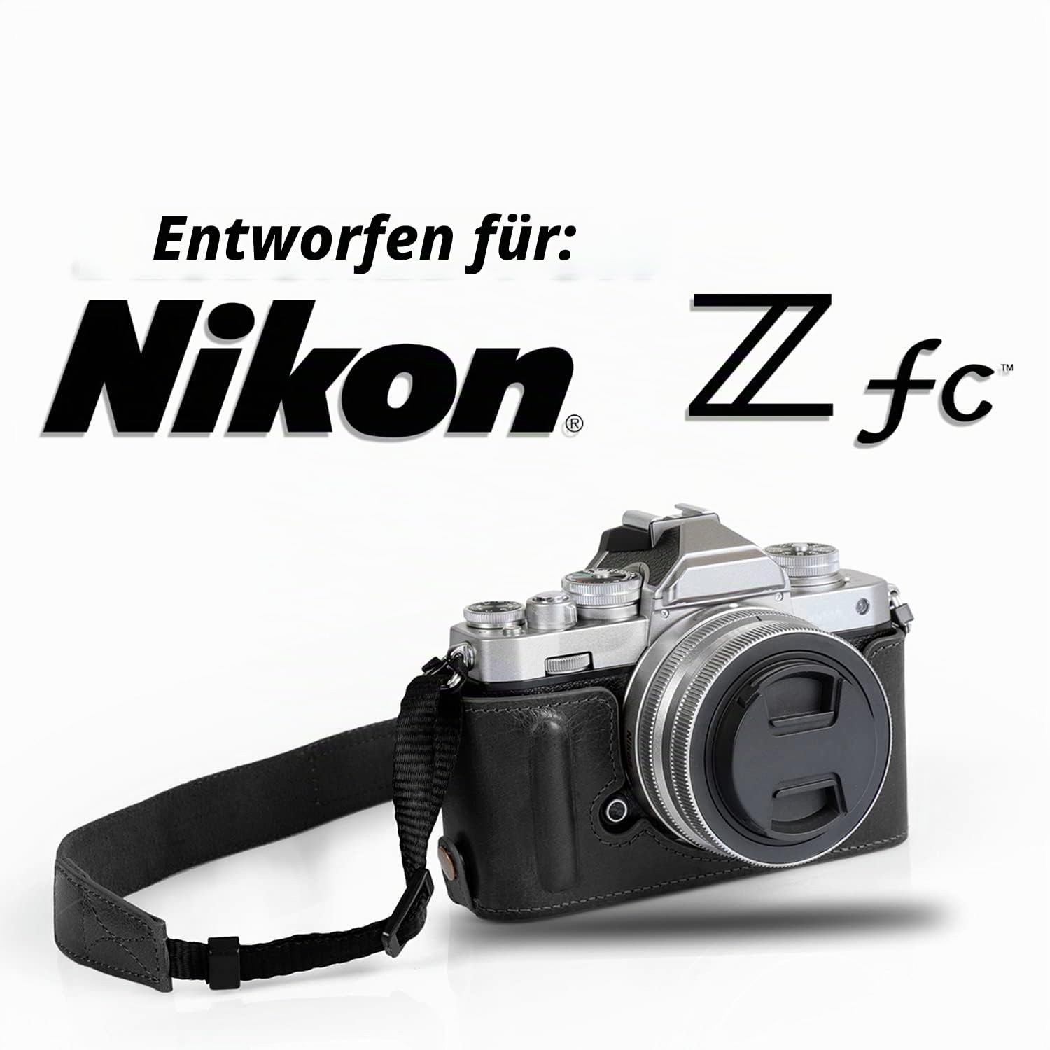 MegaGear MG2016 Ever Ready Genuine Leather Camera Half Case Compatible with Nikon Z fc (Schwarz)