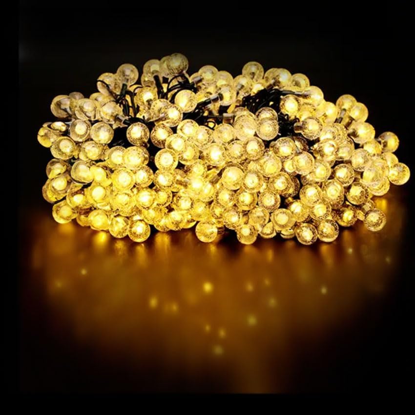 Brightium Guirnalda de luces solares, 2m + 10m, luz blanca cálida, ideal para decorar exteriores y crear ambientes acogedores.