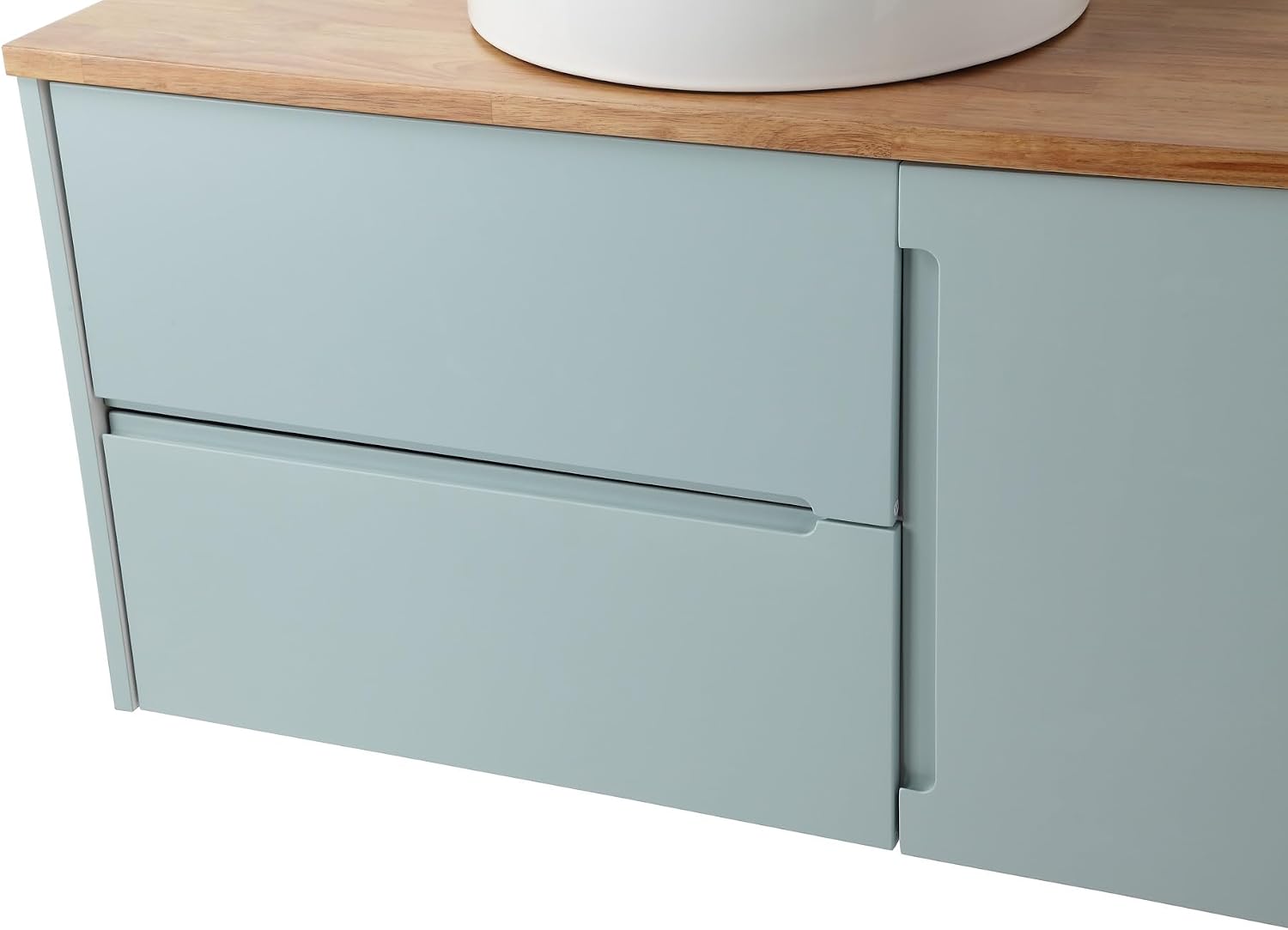 SSLine 36" Floating Bathroom Vanity with Sink and Mirror Combo, Modern Wall Mounted Cabinet with Ceramic Vessel Sink, Soft-Closing Door, Storage Drawers and Round Bathroom Mirror, Light Blue