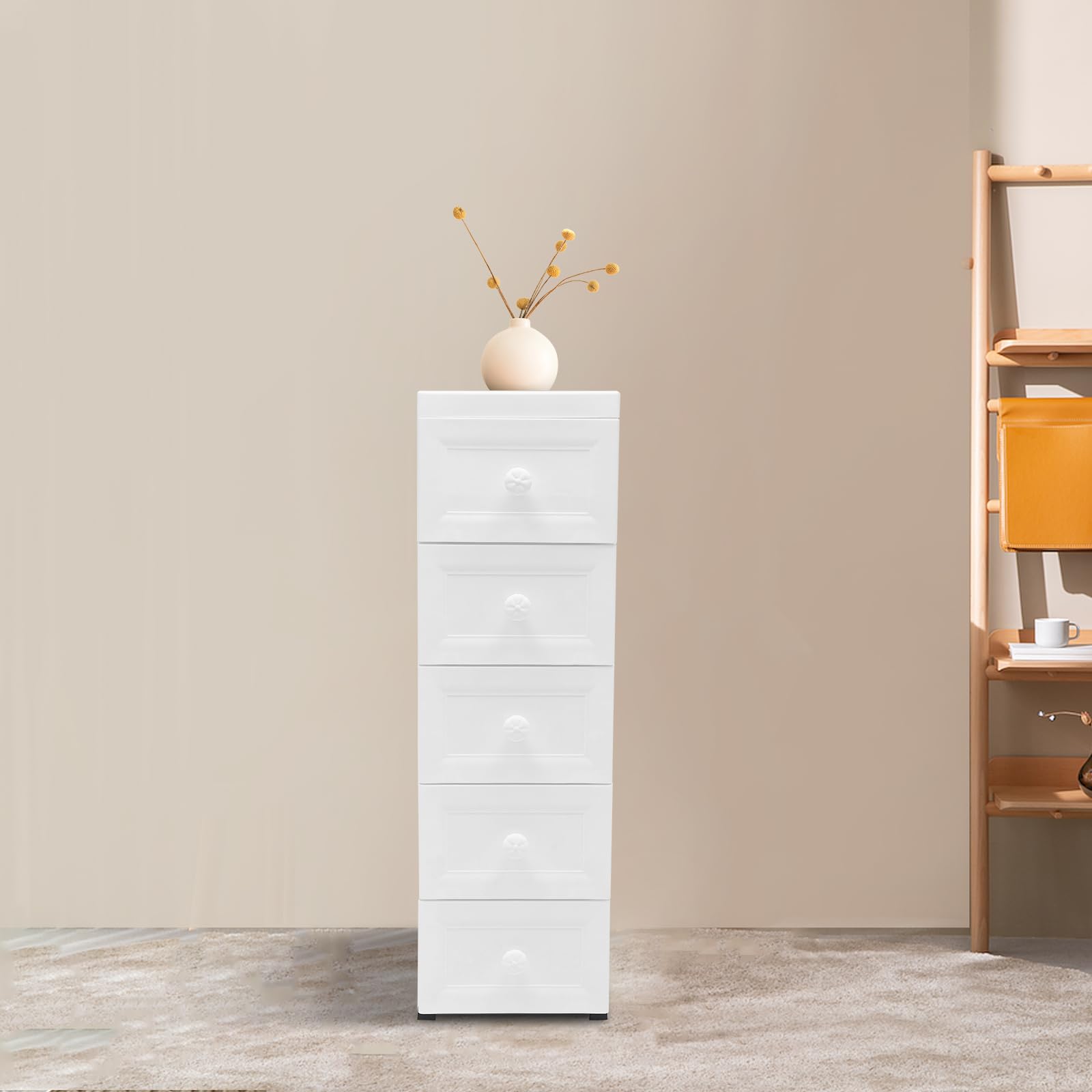 Carrello da bagno con 5 cassetti, pratico carrello per cucina, casa e ufficio, cassetti bianchi, carrello per cassetti mobili, per riporre e organizzare