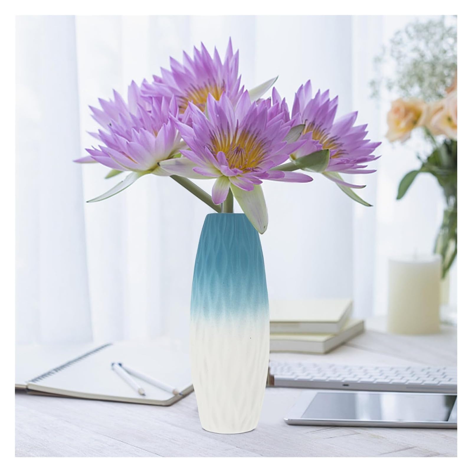 Vasen für die Wohnzimmerdekoration Keramik-Blumenvase, Farbverlauf, gestreift, dekorativ, blau, künstlerische Heimdekoration Fürs Wohnzimmer