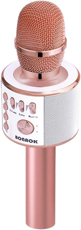 BONAOK Wireless Bluetooth Karaoke Microphone For Kids Toys ,3-in-1 Magic Sound Portable Handheld Karaoke Mic Speaker Machine Home Party Birthday for iPhone/Android/iPad/Sony/PC/All Smartphone(Rose Gold)