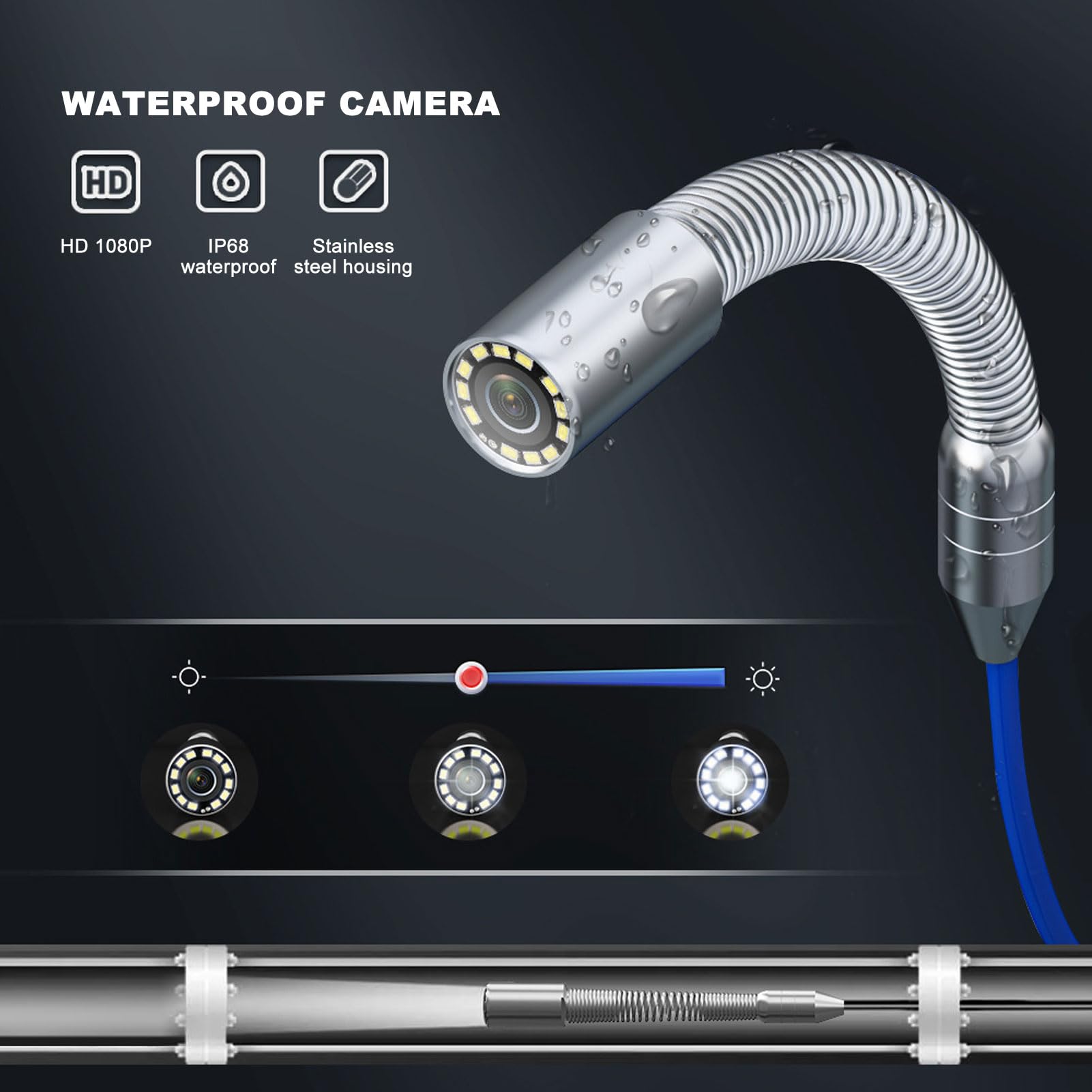 Kamera do Kanalizacji, 7-calowy Ekran IPS, Kamera do Inspekcji Rur Wideo HD 1080P z Rejestratorem DVR, 12 Diod LED, Wodoodporna Kamera Drenażowa z Endoskopem IP68 (F7DJKBLC17-20M