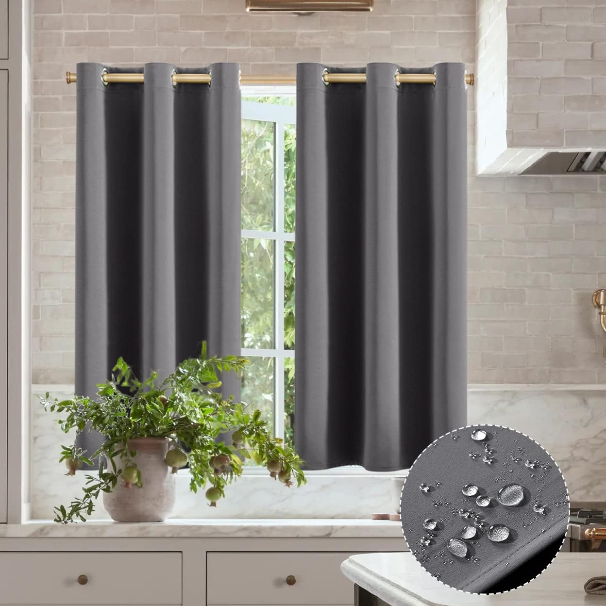 XTMYI Bathroom Curtains Window,Waterproof 48 Inch Lengh Blackout Short Curtains for Windows,Dark Grey