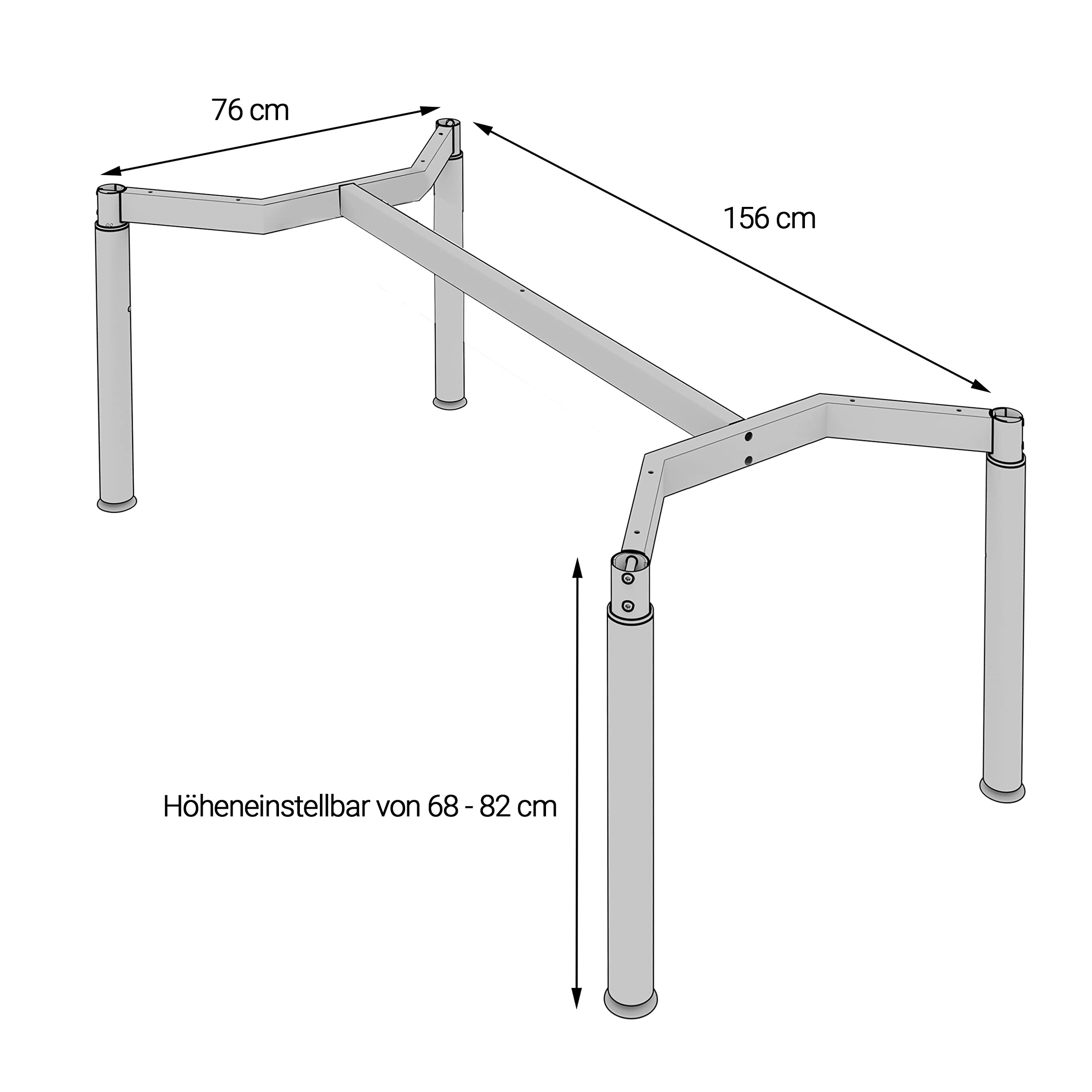 boho möbelwerkstatt Schreibtischgestell, Konferenztischgestell, Tischgestell, höheneinstellbar in Silber RAL9006 für Tischplatten von 160 x 80 cm