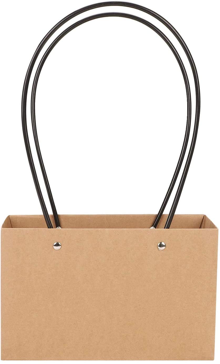 Shiwaki 5 pezzi sacchetti regalo fiori di carta kraft scatola di sacchetti per bouquet sacchetti di carta marrone impermeabile con manico borse di tela per bomboniere per feste di compleanno - marrone