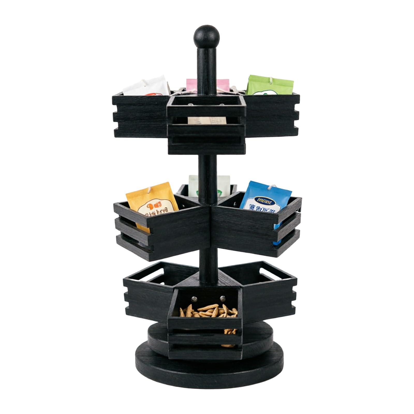 Teebeutel Organizer, Teebox Tee Beutel Aufbewahrungsbox mit 9 Fächern 3 Etagen 360˚ Drehbares Teebeutelhalter Stehend Teeregal Teeaufbewahrung Tee Aufbewahrungsbox für Tee Beutel Box
