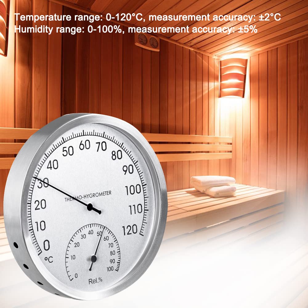 LUFEIS Higrómetro Termómetro Sauna,2 en 1 Termómetro de Metal, Accesorio para Sala de Sauna,Esfera de Metal Sauna,Temperatura y Humedad Correcta,Higrómetro Termómetro Analógico