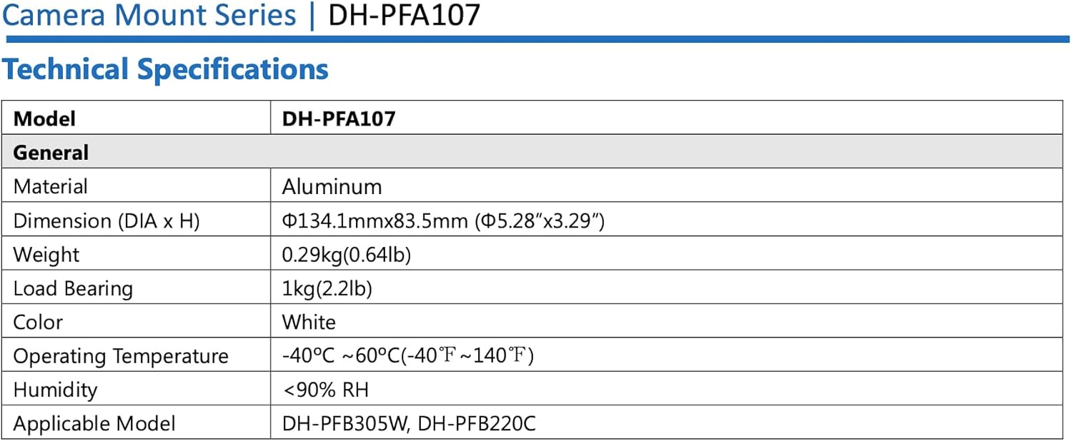 PFA107 アルミニウム合金マウントアダプタープレート Dahua PTネットワークカメラと監視セキュリティカメラ用 1個パック