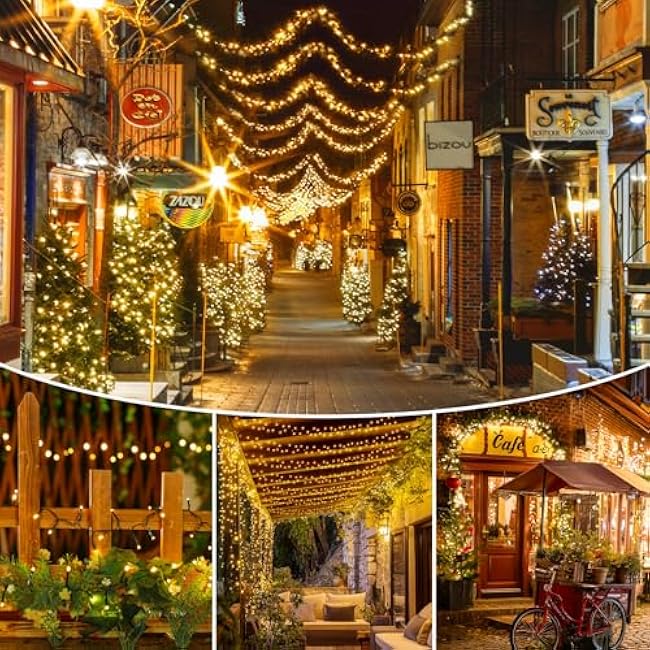 Brightown Solar String Lights Outdoor Waterproof, 9.8Ft 120 LED Garden Decor with 8 Modes, Solar Cluster Twinkle Lights for Yard, Fence, Balcony, Party, Outdoor Decor (Warm White)