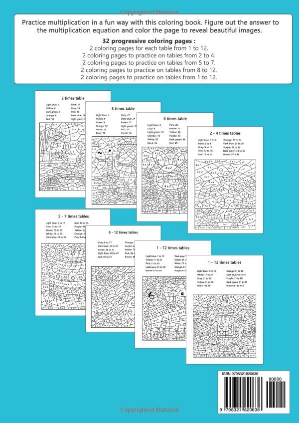 Color by math multiplication for kids ages 7-11: coloring workbook to learn and master timetables from 1 to 12.: 32 coloring pages - Image 2