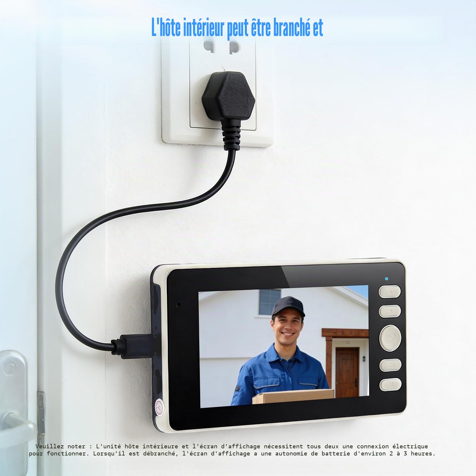 Interphone sans Fil avec Caméra et Moniteur de 4,3", 8000mAh, Autonomie Extrêmement Longue, Protocole 2.4G Propre sans Internet, Enregistrement de Carte SD, Vision Nocturne Infrarouge (Blanc)