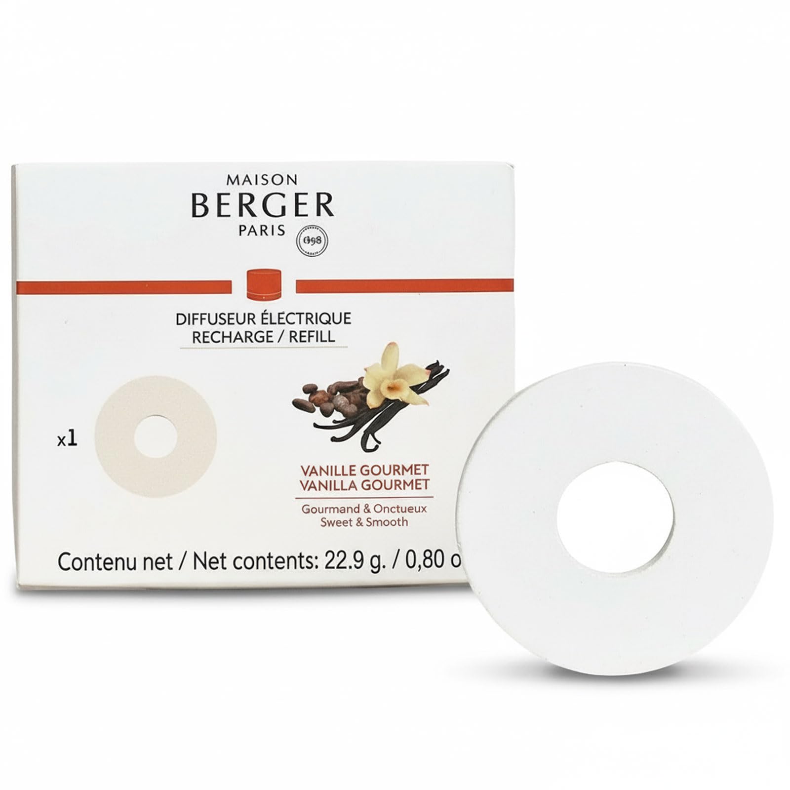 Maison Berger Vanilla Gourmet Nomad Electric Diffuser Refill – Long-Lasting Ceramic Insert, 6 To 8 Weeks Continuous Scent, Leak-Free, Easy Replacement, Indoor Home Fragrance (Vanilla Gourmet)