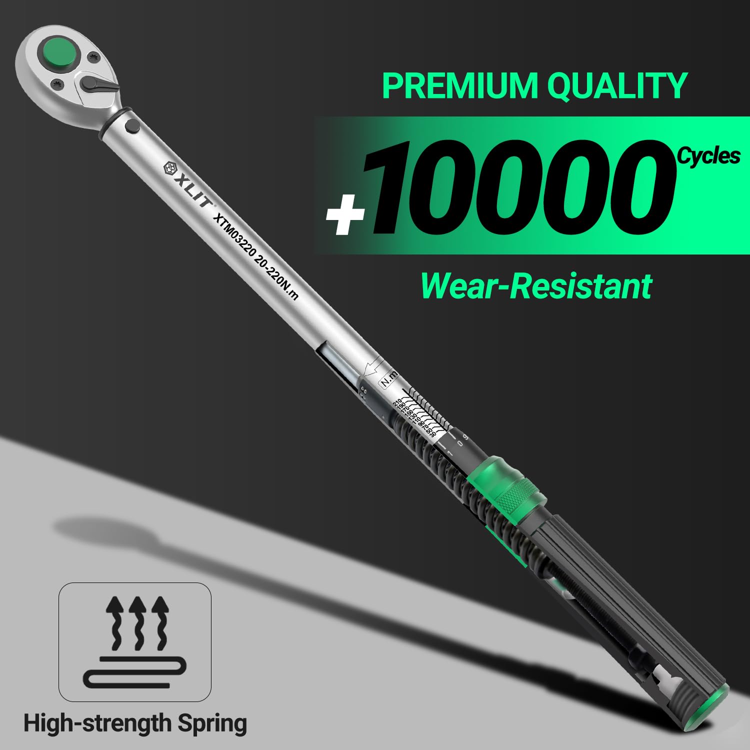Clé dynamométrique 1/2", 20-220 N.m, 72 dents, précision ±3 %, fermeture rapide, réversible, 44,2 cm