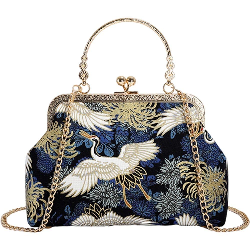 Sanfly Women's Blue Retro Shoulder Chain Messenger Pattern With Chain Chinese Style Crossbody Bag Evening Bag For Wedding