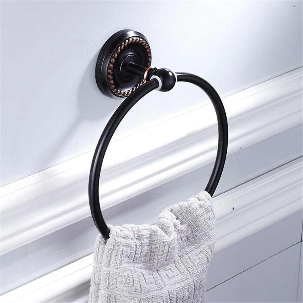 Towel Holder Black Towel Holder Towel Ring Round Wall Mounted Towel Rack Towel Shelf Stainless Steel Bathroom Space Aluminum Thickened Towel Rack