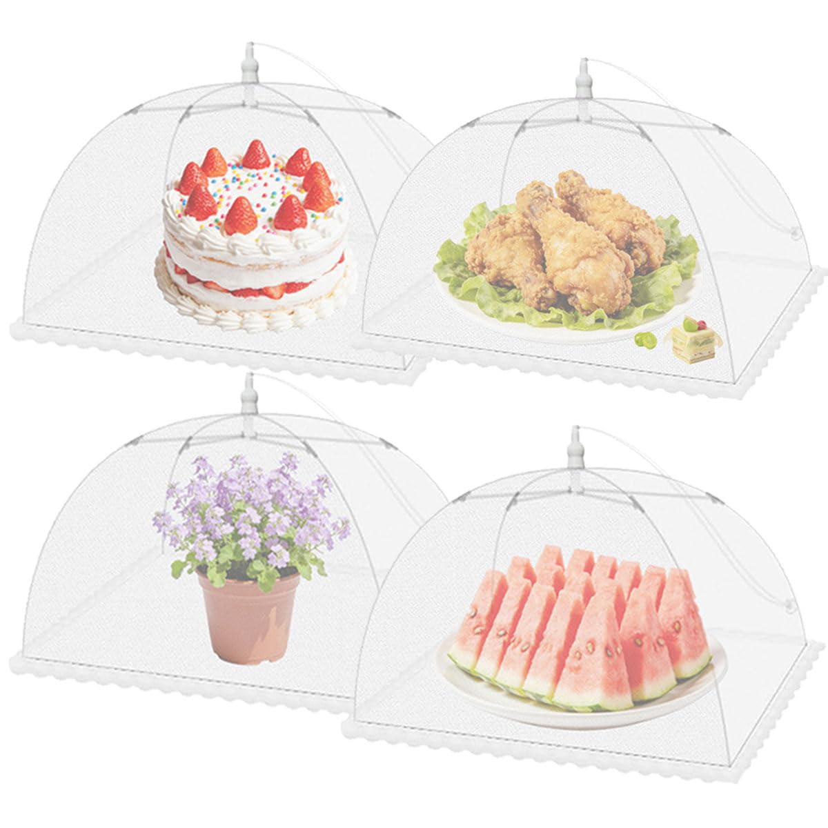 Food Cover Mesh, Large Food Net Cover Collapsible Food Mesh Pop Up Cover, Cake Cover Fruit Cover Umbrella for Dish Storage Outdoor (White-4S)