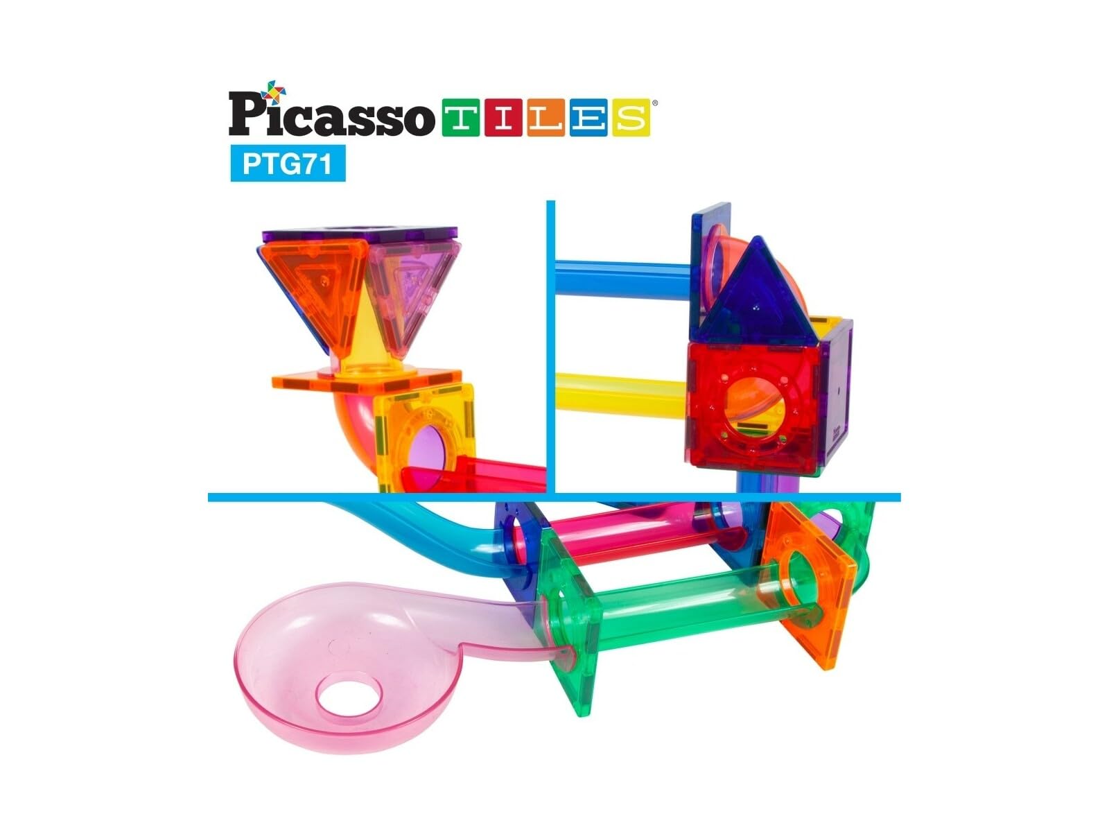 Picasso Tiles Magnetic Circuit 71 Pieces, Black, White, 9.5 cm x 30 cm x 35.5 cm - Image 3