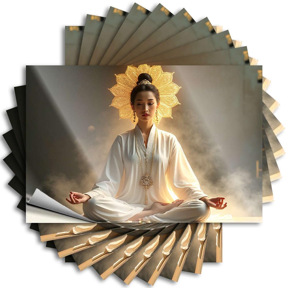 Bathroom Sets Dart Tattoos - A Person in White Robes Meditates with A Golden Lotus Headpiece. Bottle Waterproof Vinyl Sticker(6X9CM)