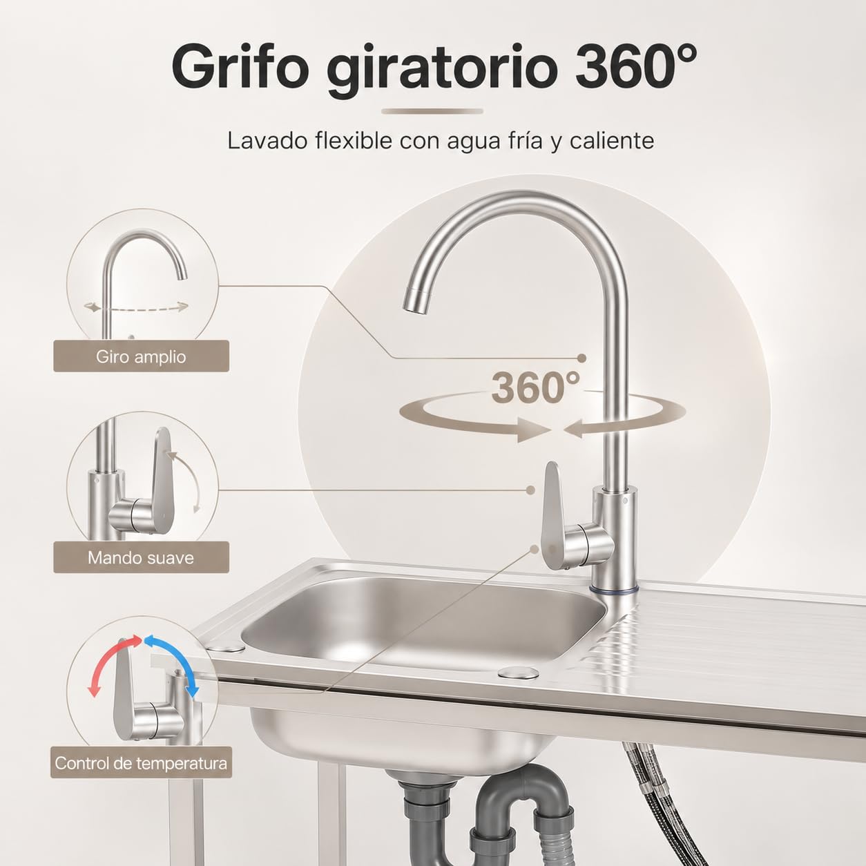 1 lavello, 75 x 40 x 78 cm, lavello da esterno con banco da lavoro, scaffalatura per acqua fredda e calda, 40 kg, capacità di carico lavabo da cucina in acciaio inox