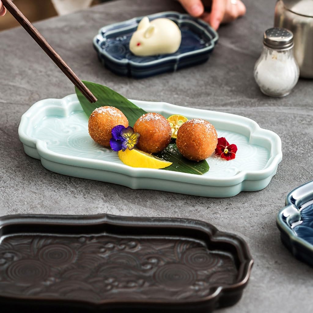 Ciotole per Snack Piatto Cinese Rettangolare in Ceramica in Stile Cinese for Il tè pomeridiano, Snack for Hotel, stoviglie for la casa Ciotole per Snack e Salse (Color : B)
