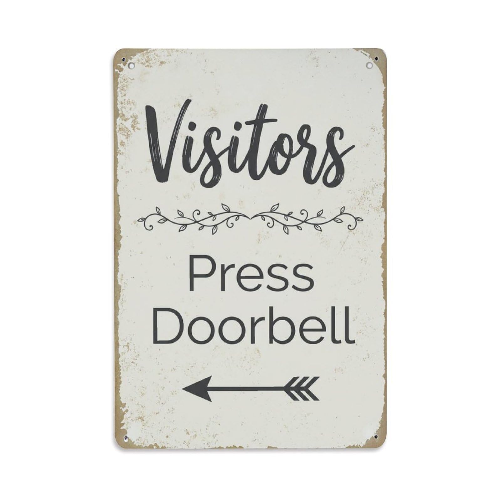Metal Tin Sign Vintage Visitors Press Doorbell Arrow Vine