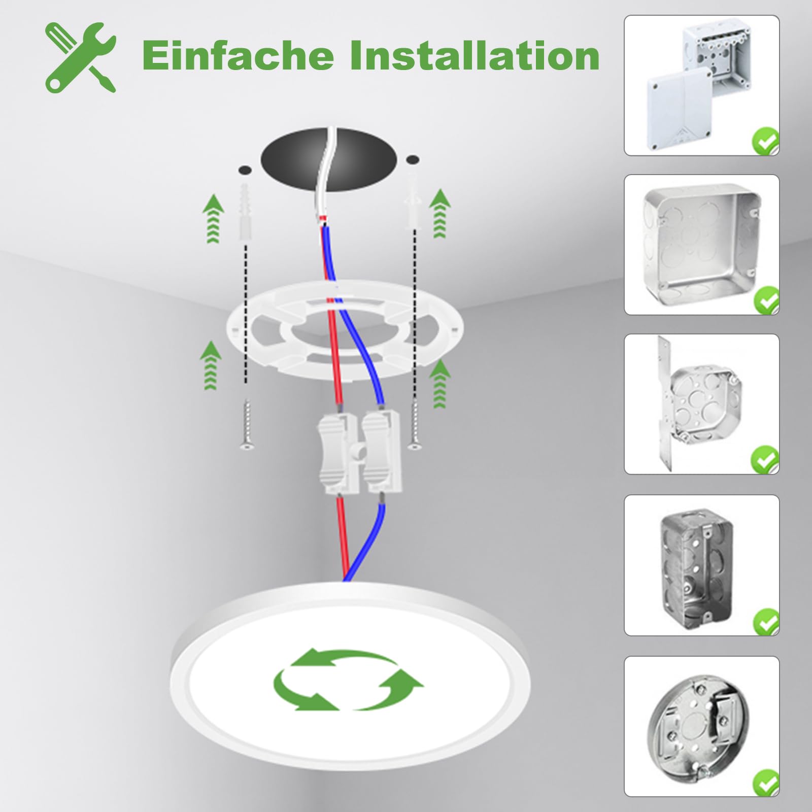zemty [4 Pezzi/3 Colori 3000/4000/6500K Plafoniera LED Soffitto, 15W 1800LM Ø18cm Plafoniera Bagno Soffitto, Plafoniere IP44 Lampada LED Soffitto per Camera da Letto Cucina