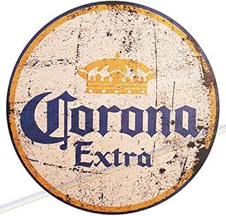 Circle Wooden Signs Mancave Vintage Retro Wood Bar Pub Wall Sign Diameter 19cm (CORONA)