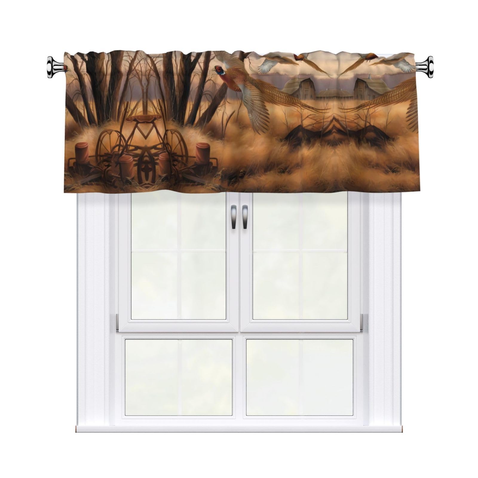 WHJSHOP pheasant hunting Prints Curtain Valance 54x18in - Peach Skin Kitchen Window Layer, Filtered Light & Quick-Install Rod Pocket Cover