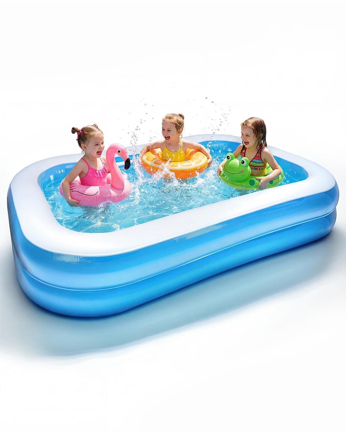 2M Inflatable Paddling Pool for Kids, Rectangle Paddling Pool with PVC Thickened Material, Self-Adhesive Repair Patch, Easy Setup & Storage, Swimming Pool, for Family Indoor & Outdoor Use