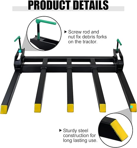 Miniatura 2 de Horquillas de escombros resistentes a cucharón de 48 pulgadas, horquilla de plataforma con abrazadera de carga de capacidad de 2500 libras,