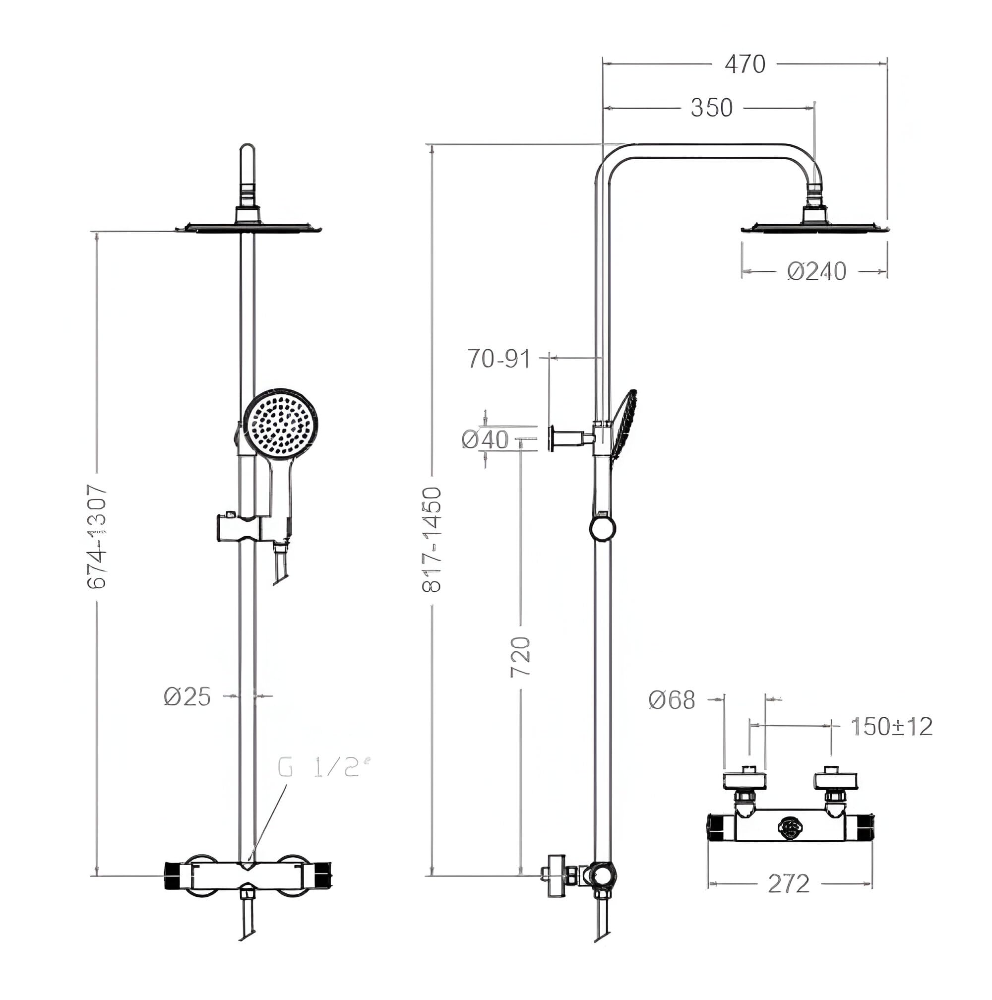 Ramon Soler – Columna de Ducha Monomando Monotech RP240 | Diseño Moderno de Alta Gama con Rociador Superior y Teleducha | Disponible en Cromo Brillante o Negro Mate (Cromo)