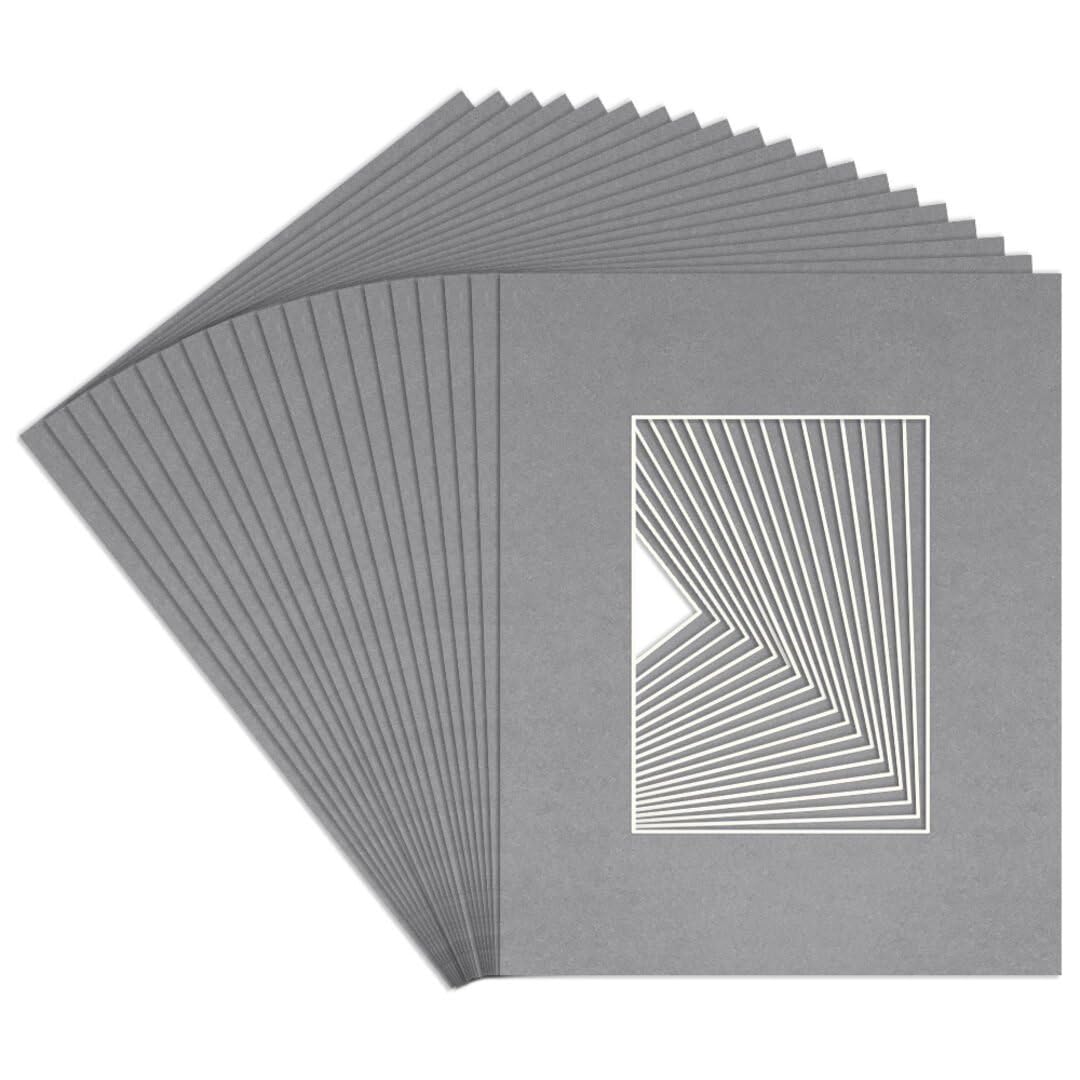 Procut Global 20x16" Mid Grey Picture Mounts to Fit A4 Aperture - Precision Cut Cardboard Photo Mount - Ideal for Frames, Prints, Artwork & Certificates - Sizes & Colours Available - 20 Pack