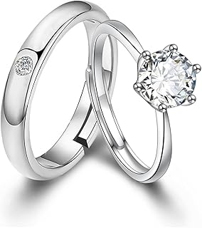 2 Pcs Couple Rings for Women and Men Couples Matching Rings Big Cubic Zirconia