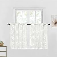 Vista 14 de DWCN Cortinas traslúcidas para cocina, bolsillo para barra de encaje floral beige, 52 x 36 pulgadas, 2 paneles Encaje Beige