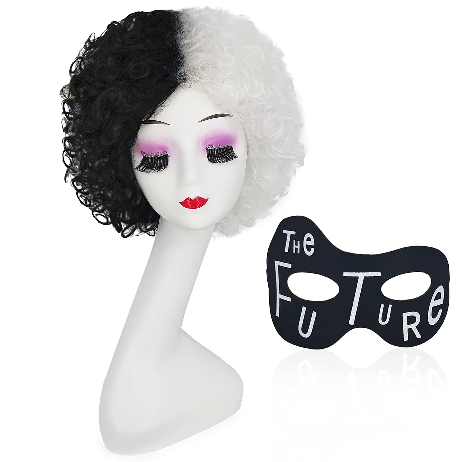 NICAT Cruella Deville Wig Cosplay Costumes with Future Mask Half Black and White Wig for Women Halloween Christmas Party NT005BW : Clothing, Shoes & Jewelry