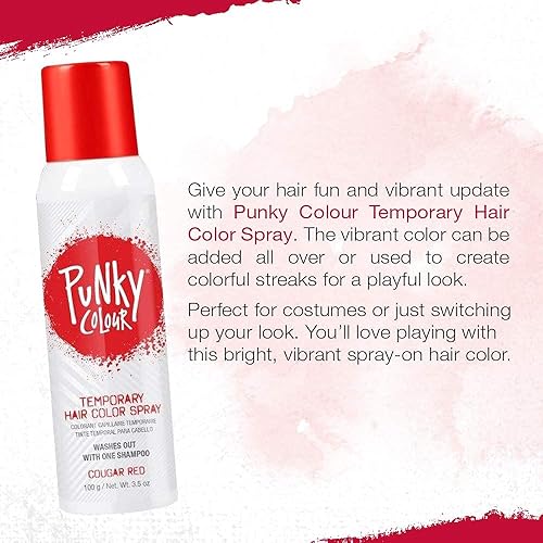 Miniatura 4 de Punky - Spray de color temporal para el cabello, color rojo puma, tinte que no maltrata el cabello, colorante para el cabello vívido al instante,