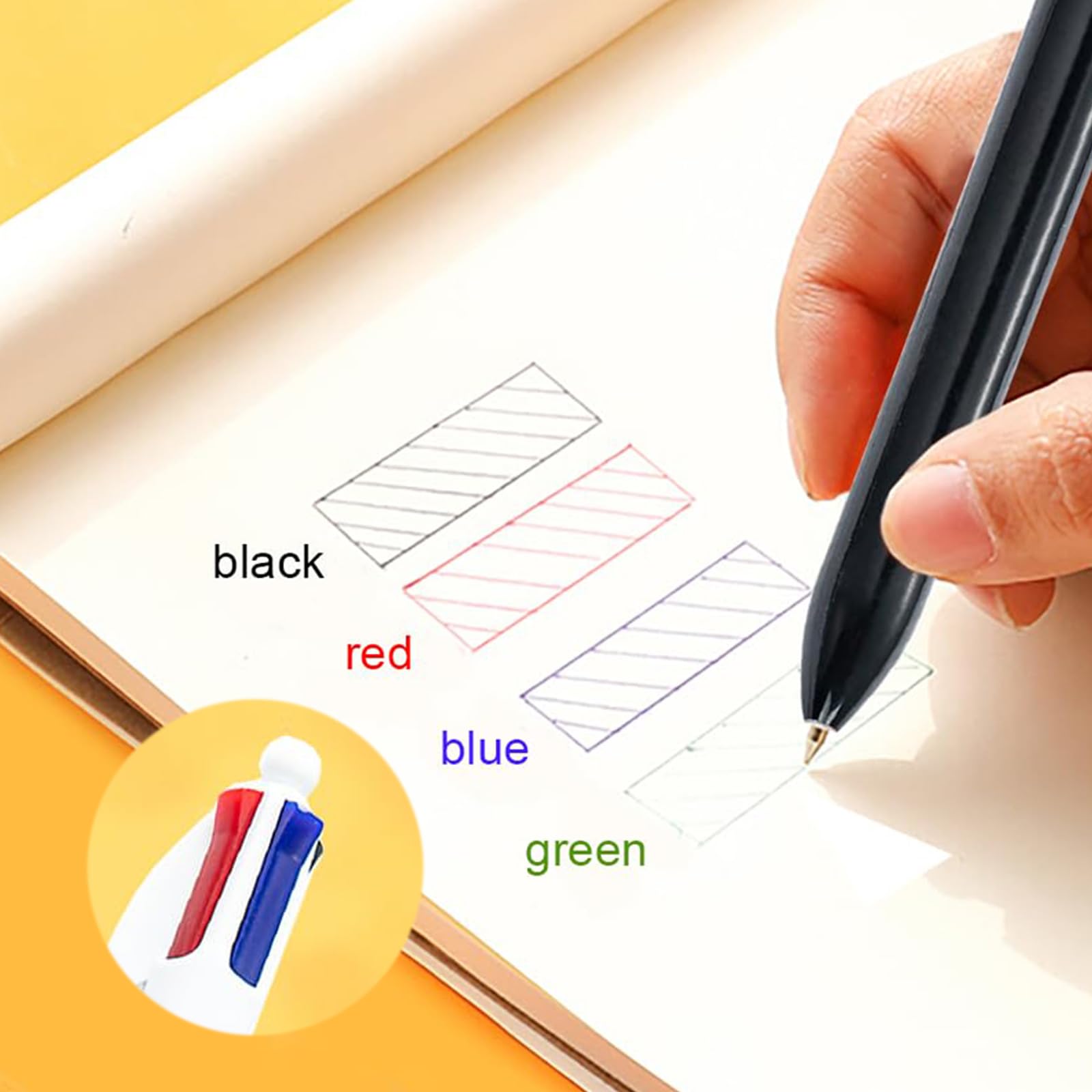 7 Pcs 4-in-1 Retractable Ballpoint Pens, Multicoloured Pens All In One,Medium 1.0mm, Black, Red, Blue and Green - Image 3