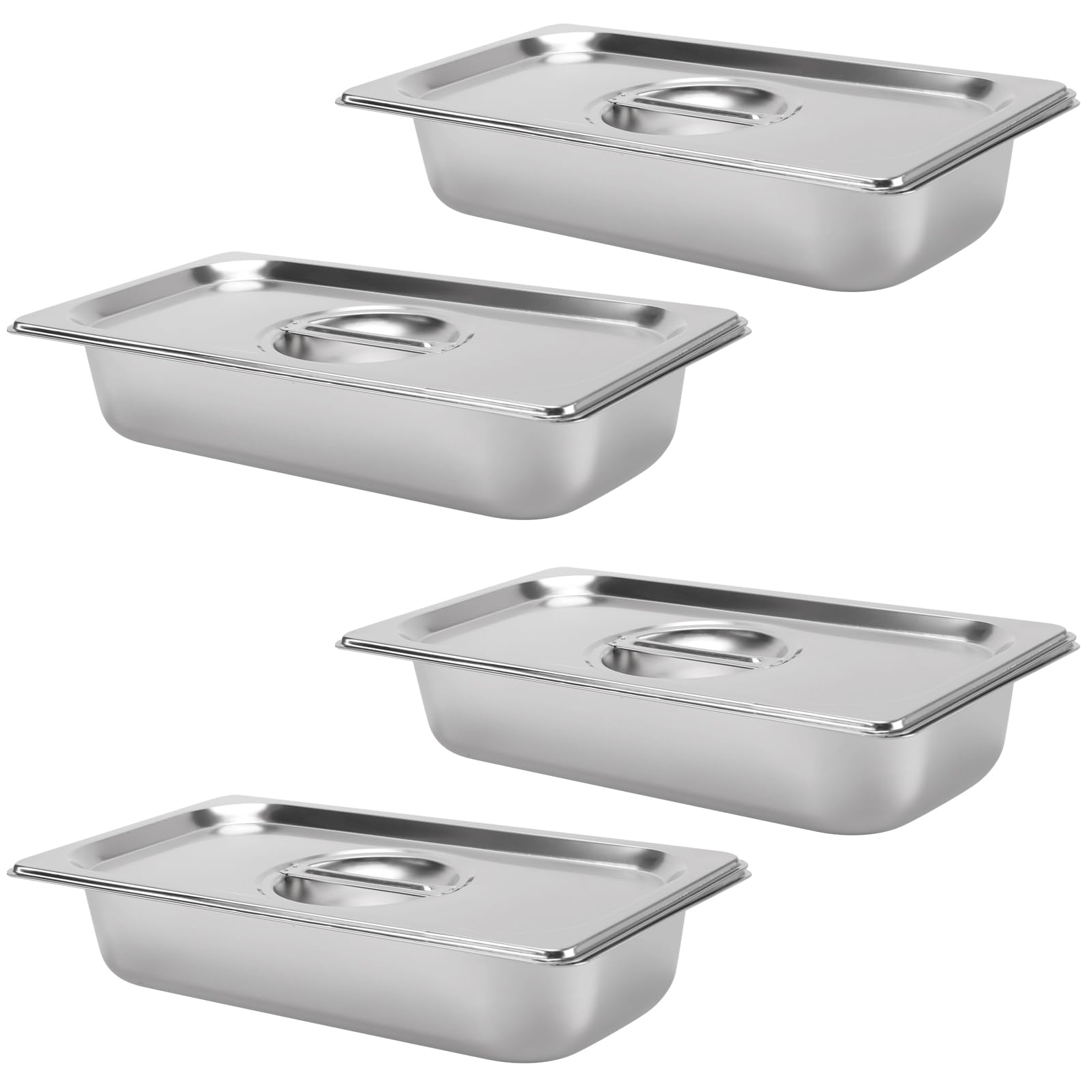 ZOENHOU Juego de 4 piezas de acero inoxidable con tapa, recipiente GN 1/3, 32,5 x 17,5 x 6,5 cm, cuencos de metal para marinar carne, organización de cocina, almacenamiento de alimentos, apto para