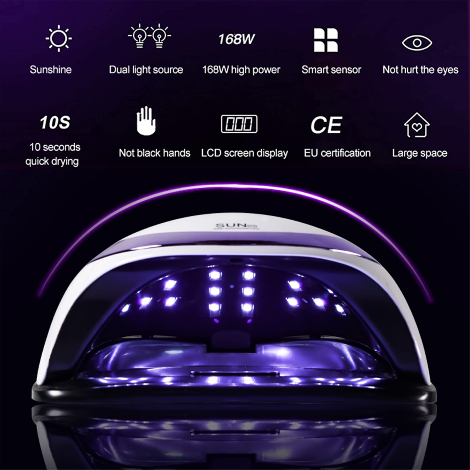 ZYC 168W Nail Dasher Dual Light Fonte UV Lampada per Unghie LED UV Non Una Mano Nera Asciugatrice a Secco rapido Macchina per la Terapia della Macchina Portatile