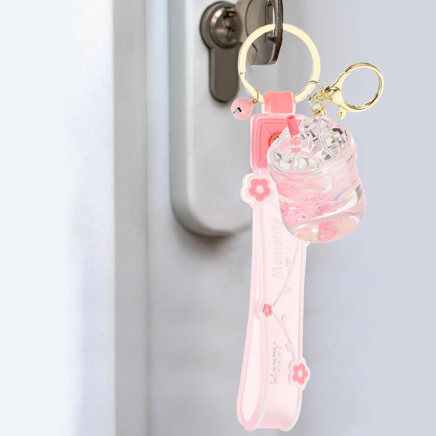 VOSAREA Pink Milk Tea Cup Resin Keychain for Bag Decoration and Keys image 5