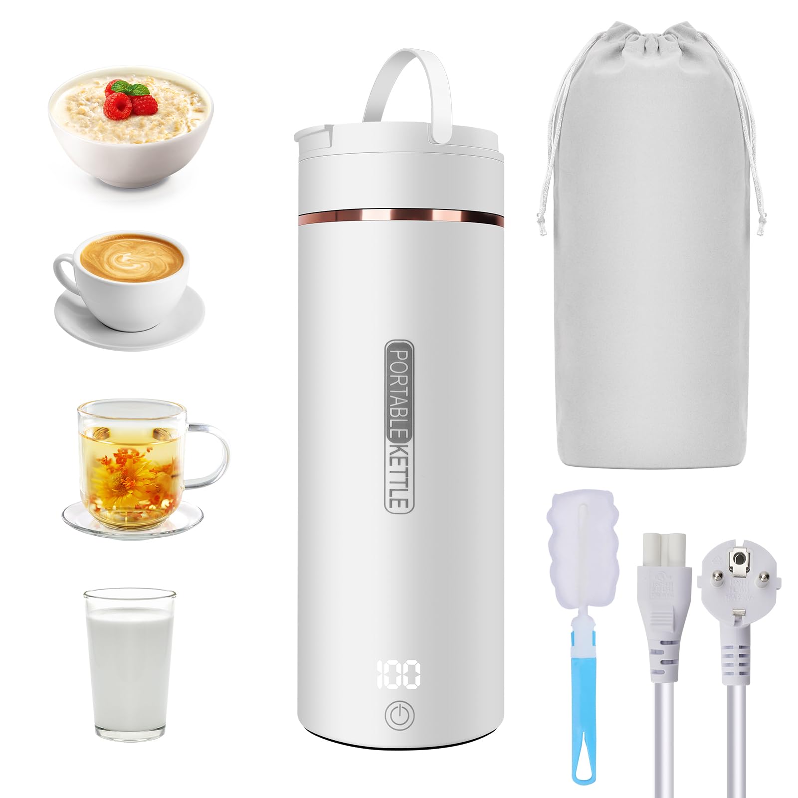 Bollitore Da Viaggio 380ML Portatile Elettrico - 3 In 1 Con Display LCD Per Tè, Caffè, Latte, Spegnimento Automatico - Foto 10