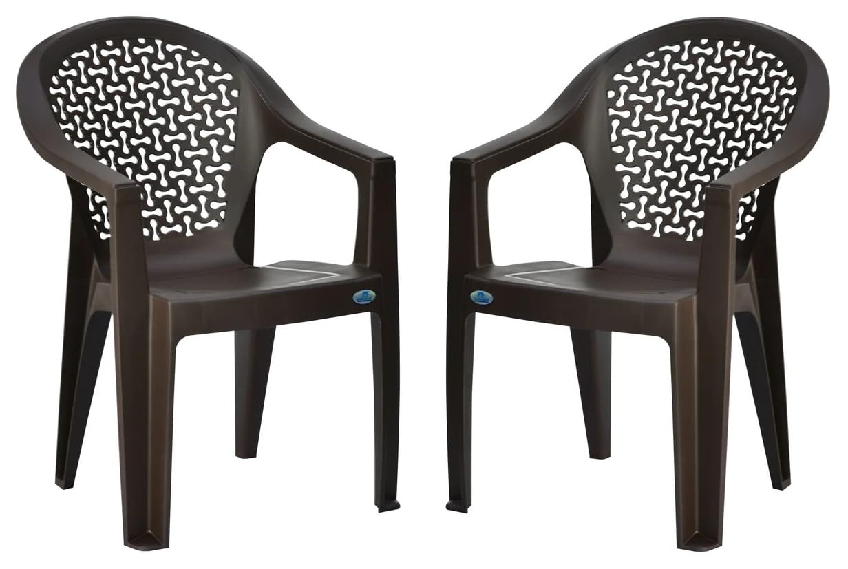 Nilkamal Comfy Plastic Chair for Home/Office/Study/Garden/Balcony/Indoor & Outdoor - Set of 2 Pcs Chair (Brown)