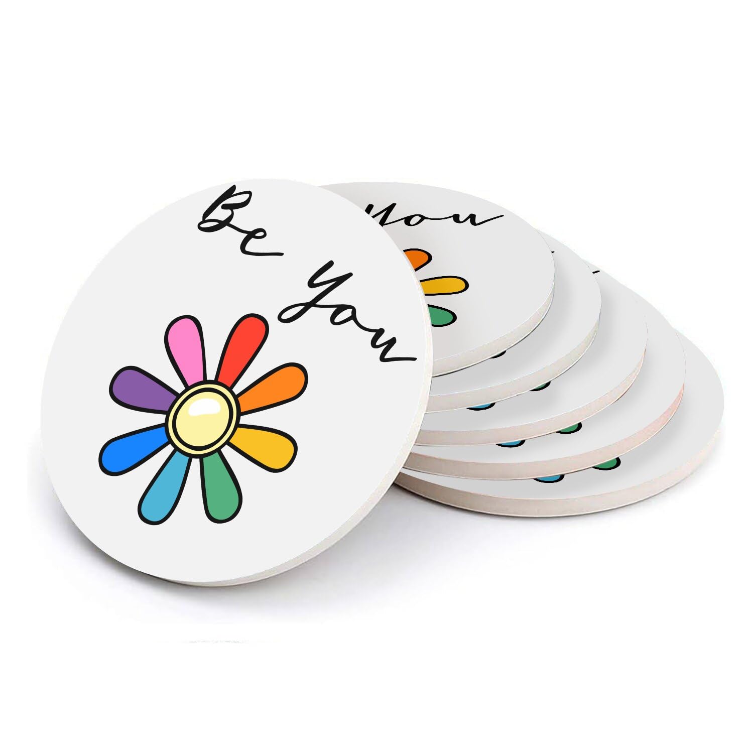 Sous-verres ronds en céramique absorbante Pride Flower pour table basse et salon